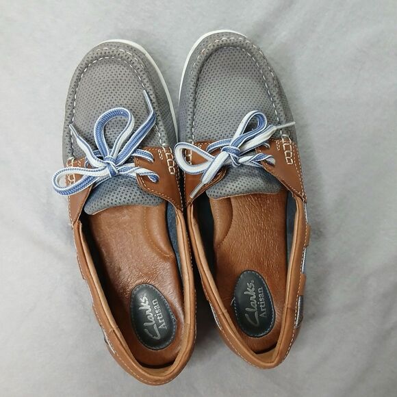Clarks Cloudsteppers Boat Shoes Loafers Slip-on Gray Brown Lightweigt sz: 7.5W - Picture 2 of 8